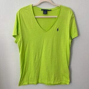 Ralph Lauren Women's Bright Green V-Neck Tee